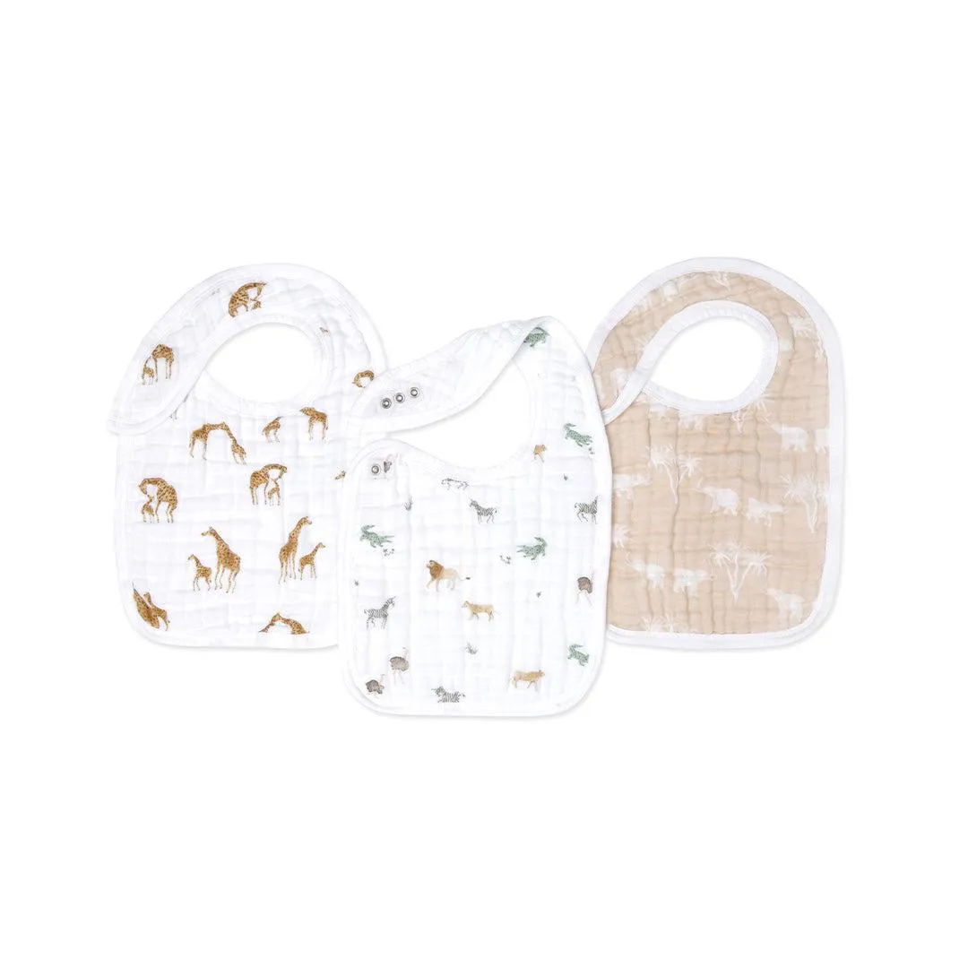 aden   anais Organic Cotton Muslin Snap Bibs - 3 Pack - Safari Dreams