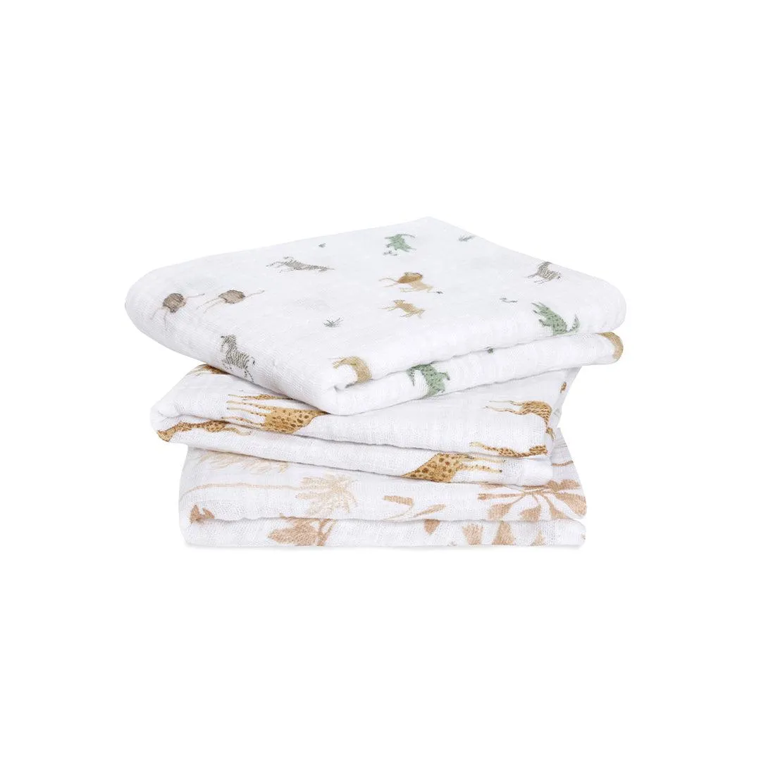aden   anais Organic Cotton Muslin Squares - 3 Pack - Safari Dreams