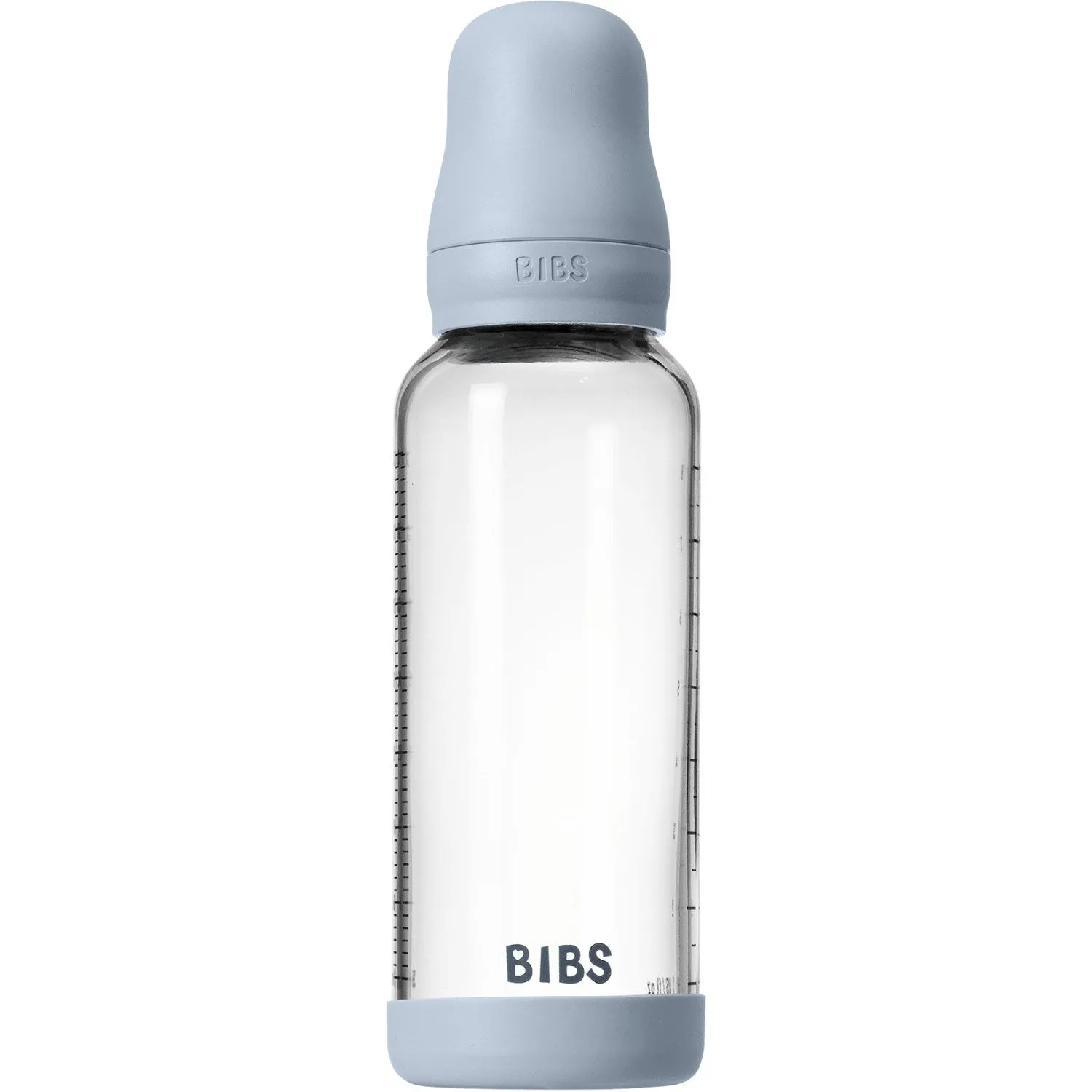 Bibs Baby Blue Glass Baby Bottle Round Latex Medium Flow