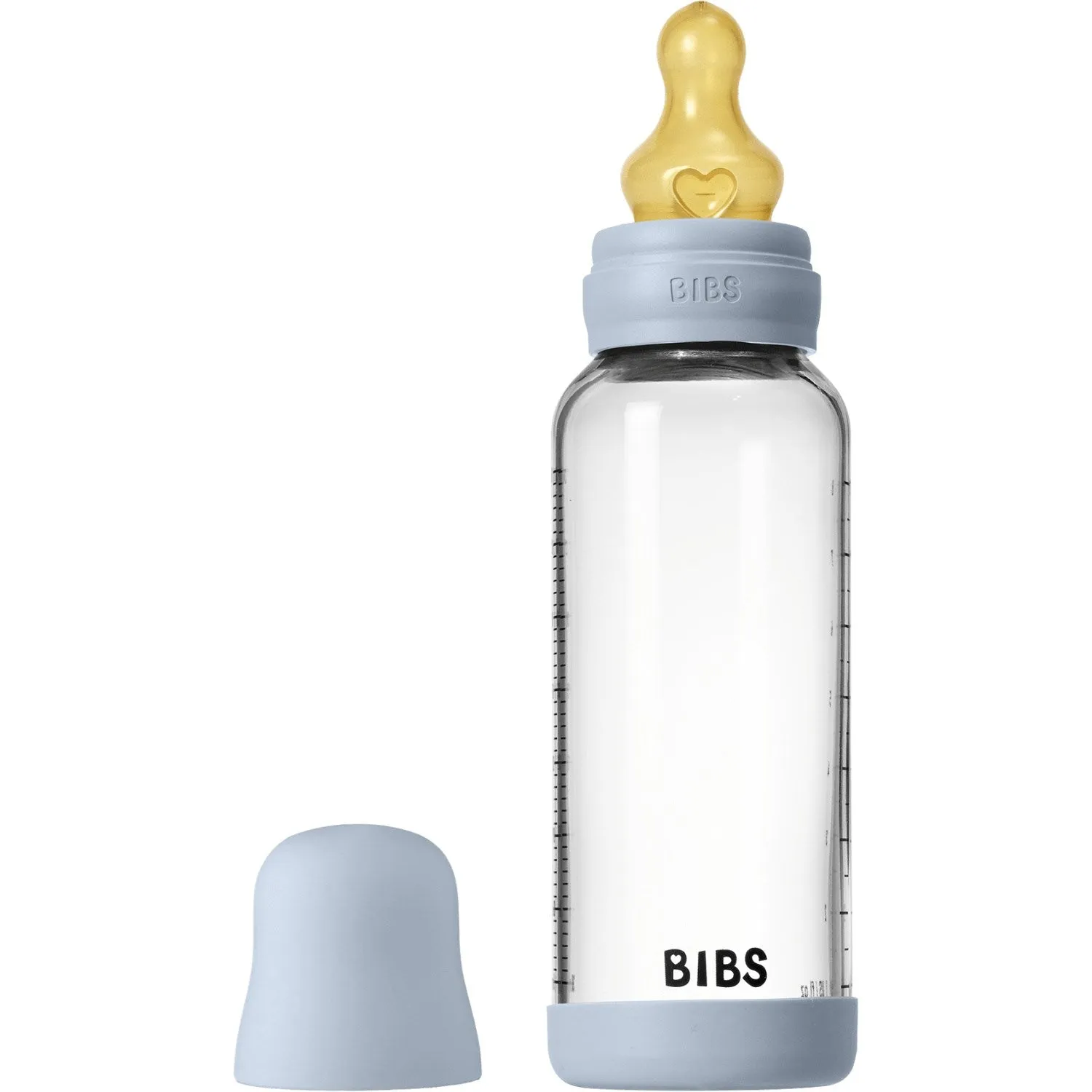 Bibs Baby Blue Glass Baby Bottle Round Latex Medium Flow