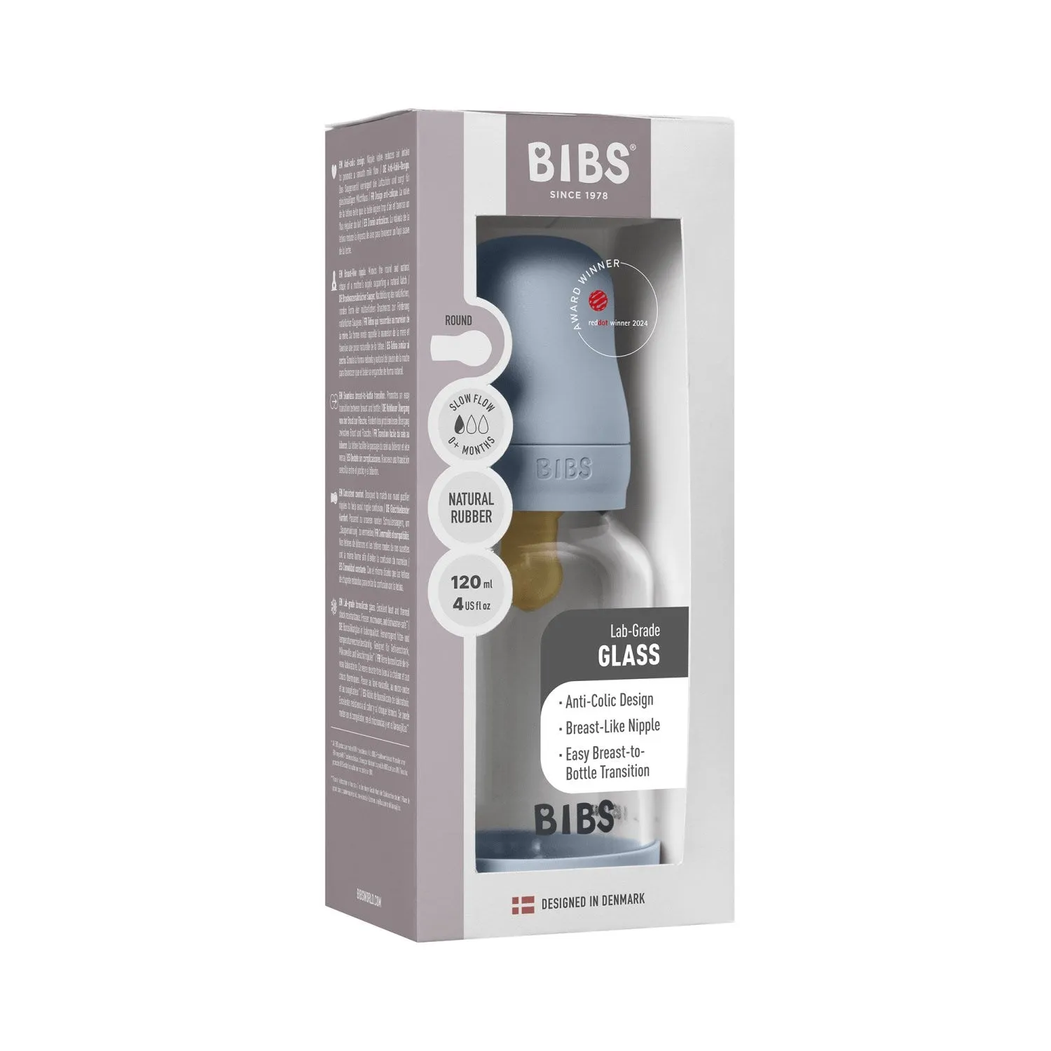 Bibs Baby Blue Glass Baby Bottle Round Latex Slow Flow