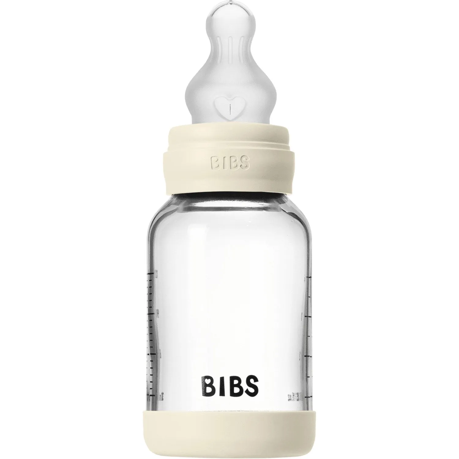 Bibs Ivory Glass Baby Bottle Round Silicone Slow Flow