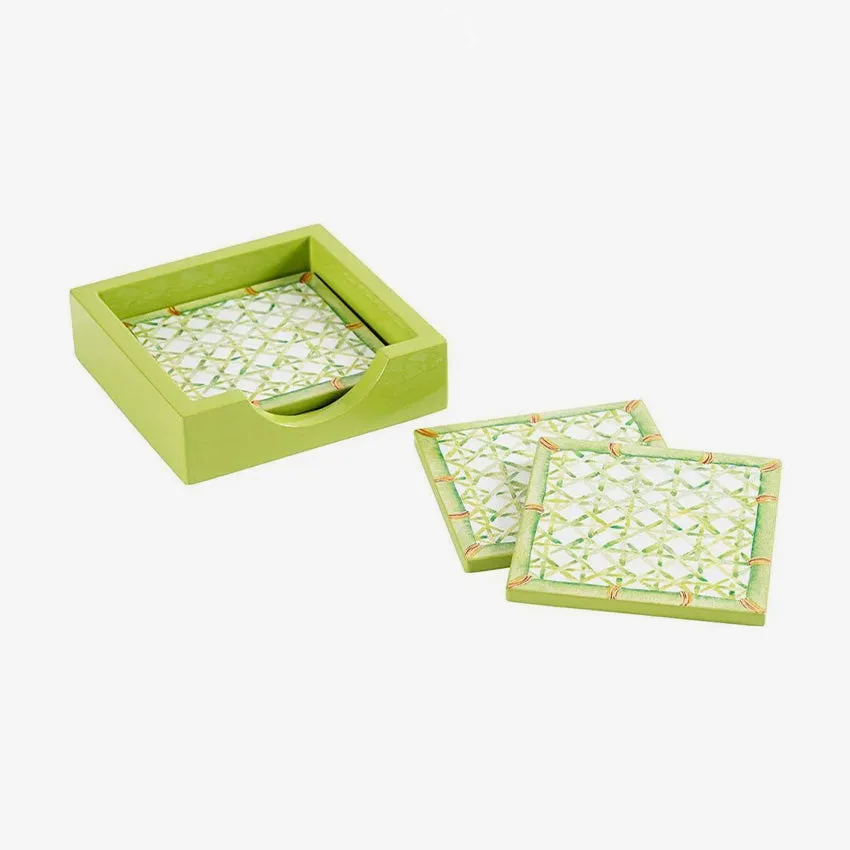 Caspari | Set of 4 Trellis-Green Lacquer Coasters
