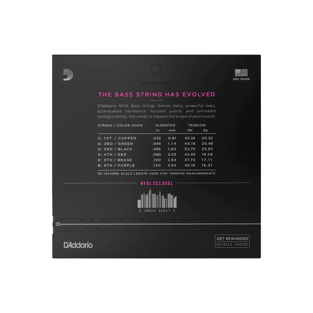 D'Addario NYXL32130SL NYXL Super Long 6-string Bass Strings - .032-.130