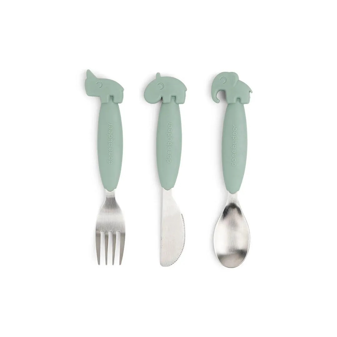 Done by Deer Easy-Grip Cutlery Set - Green - Deer Friends