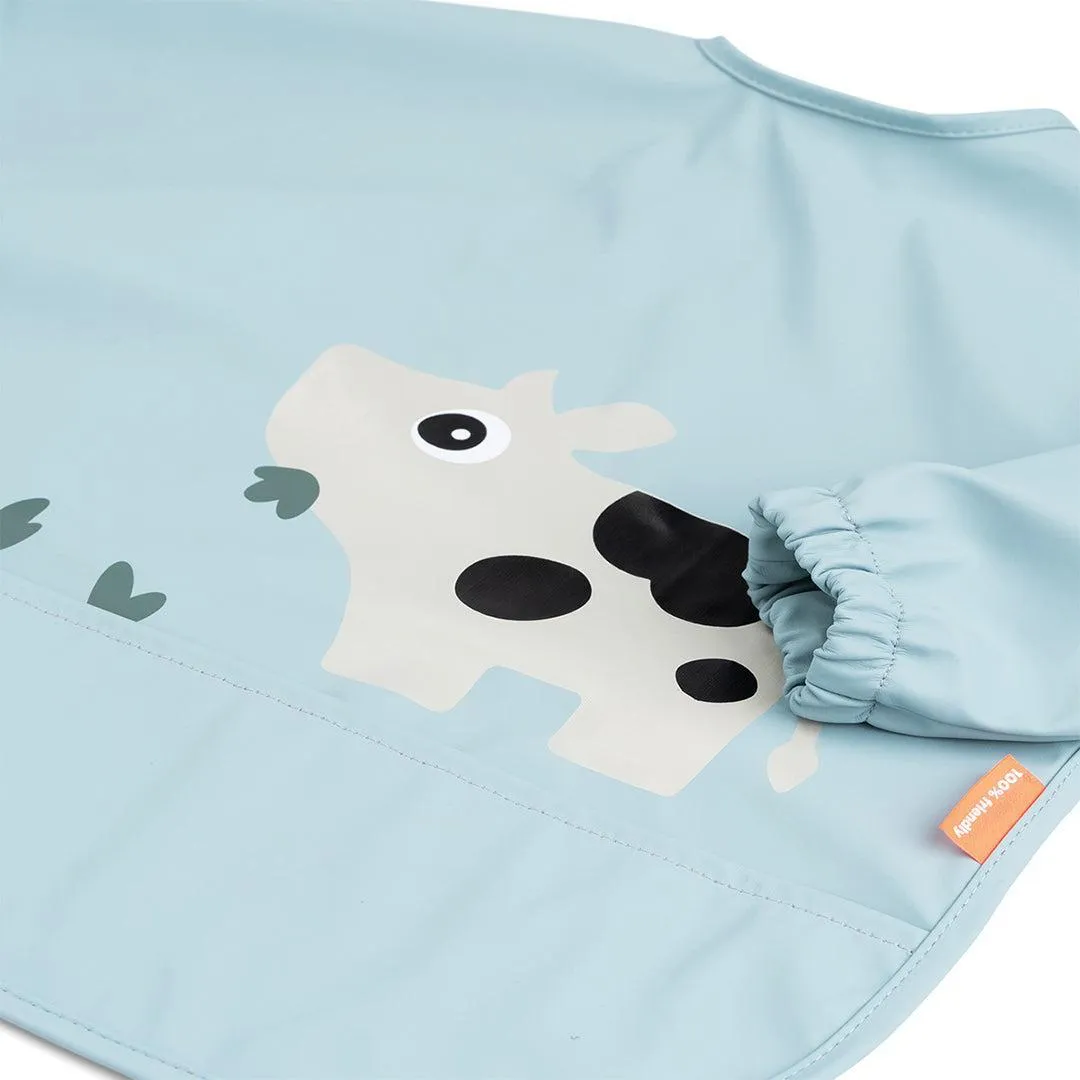 Done By Deer Sleeved Pocket Bib - Tiny Farm Blue