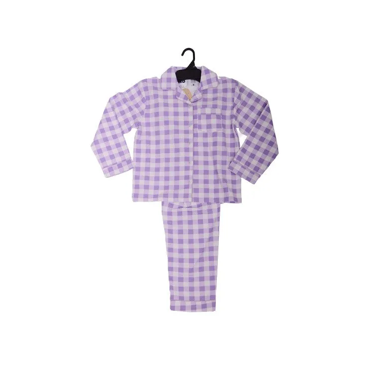 Flannel PJ Set, Lavender Gingham, Size 14