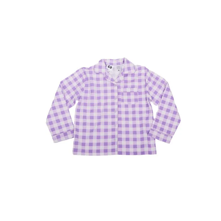 Flannel PJ Set, Lavender Gingham, Size 14