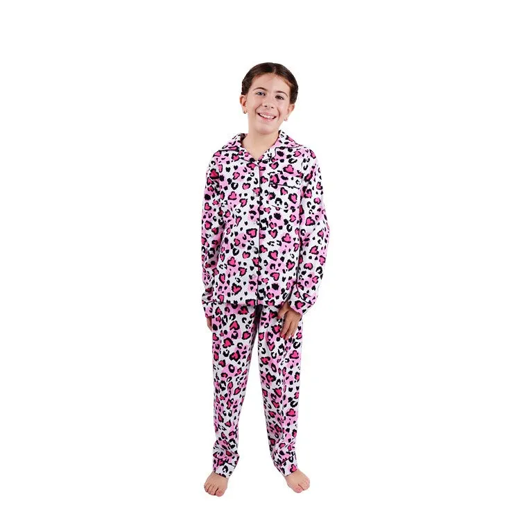 Flannel PJ Set, Love Leopard, Size 16