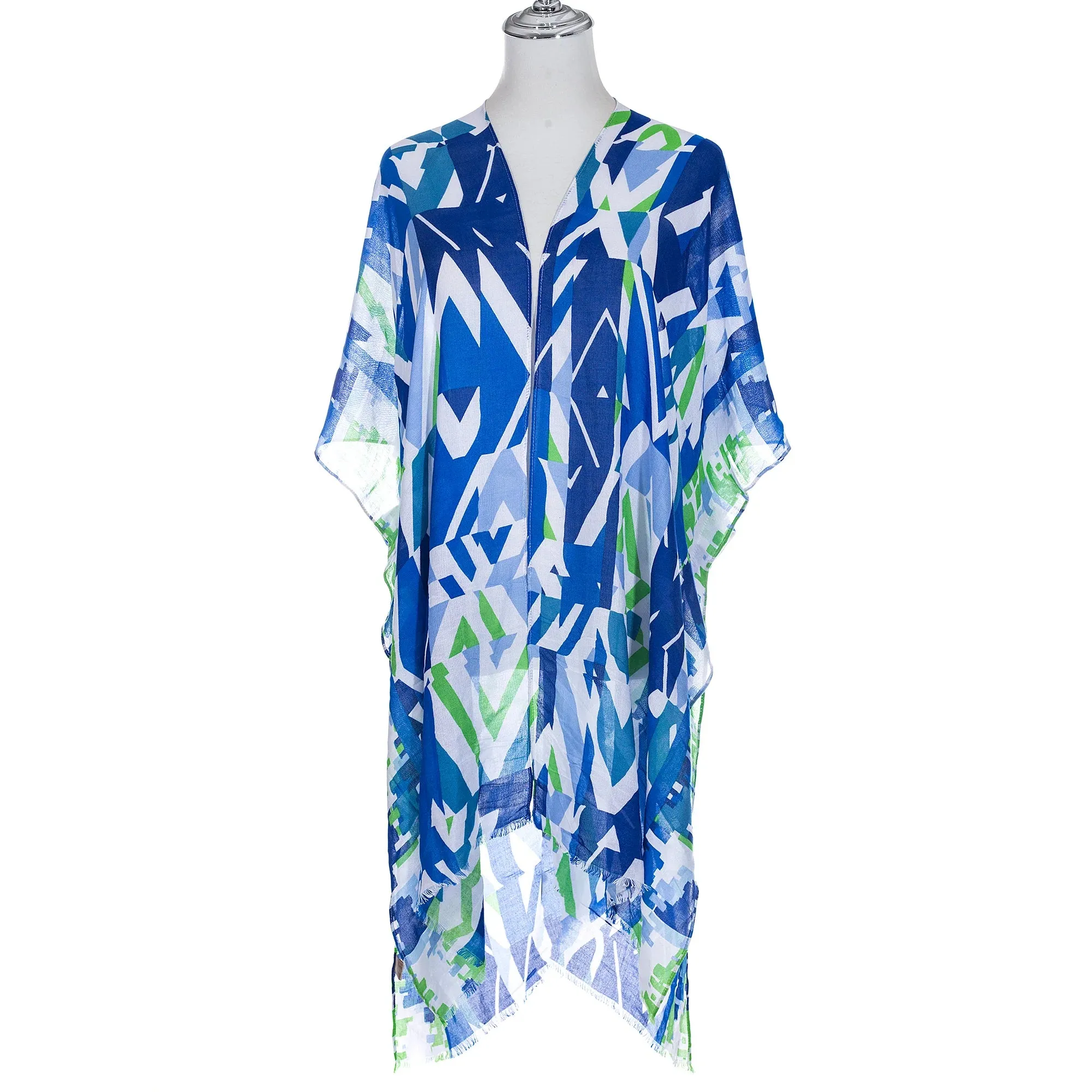 Geometric Print Kimono | Blue & Green