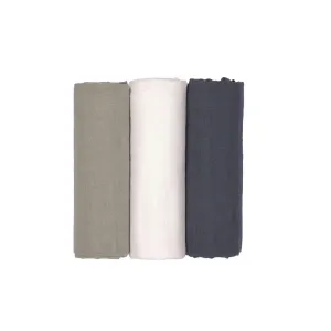 Lassig Swaddle   Burp Blankets - Olive/Milky/Navy - 3 Pack