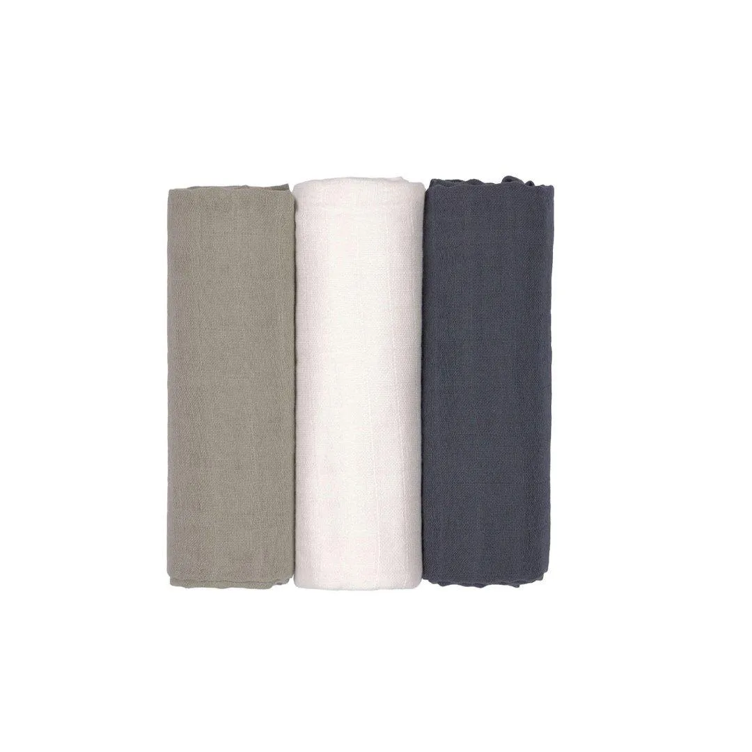 Lassig Swaddle   Burp Blankets - Olive/Milky/Navy - 3 Pack