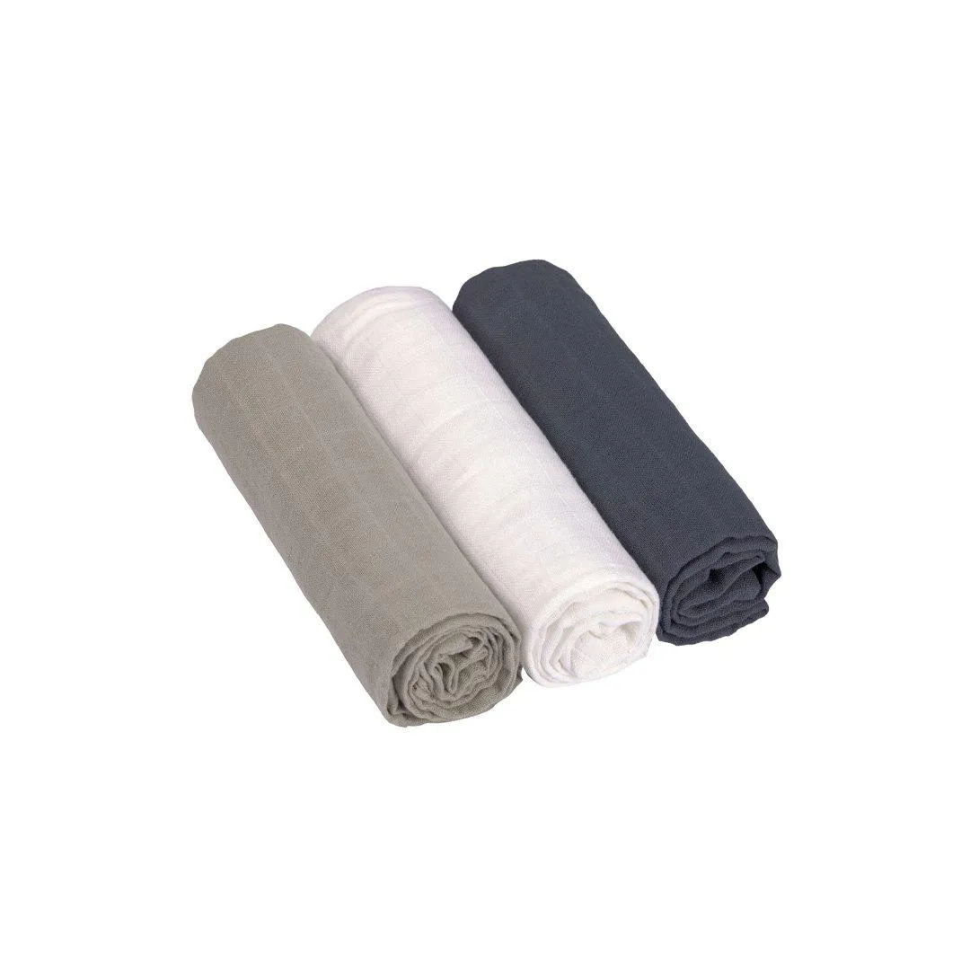 Lassig Swaddle   Burp Blankets - Olive/Milky/Navy - 3 Pack