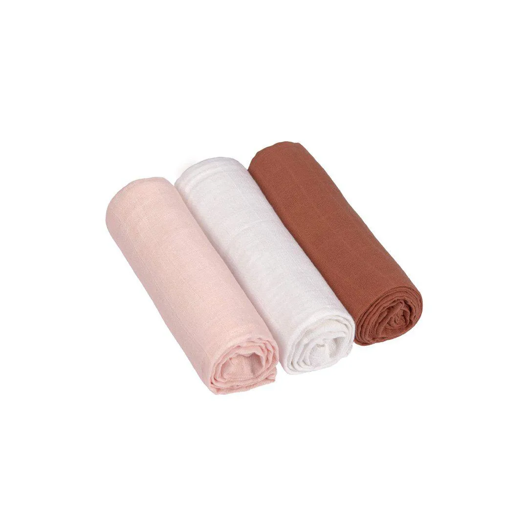 Lassig Swaddle   Burp Blankets - Powder Pink/Milky/Rust - 3 Pack
