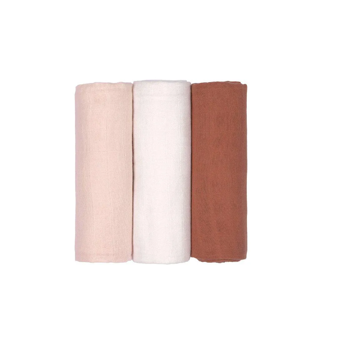 Lassig Swaddle   Burp Blankets - Powder Pink/Milky/Rust - 3 Pack