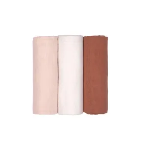 Lassig Swaddle   Burp Blankets - Powder Pink/Milky/Rust - 3 Pack