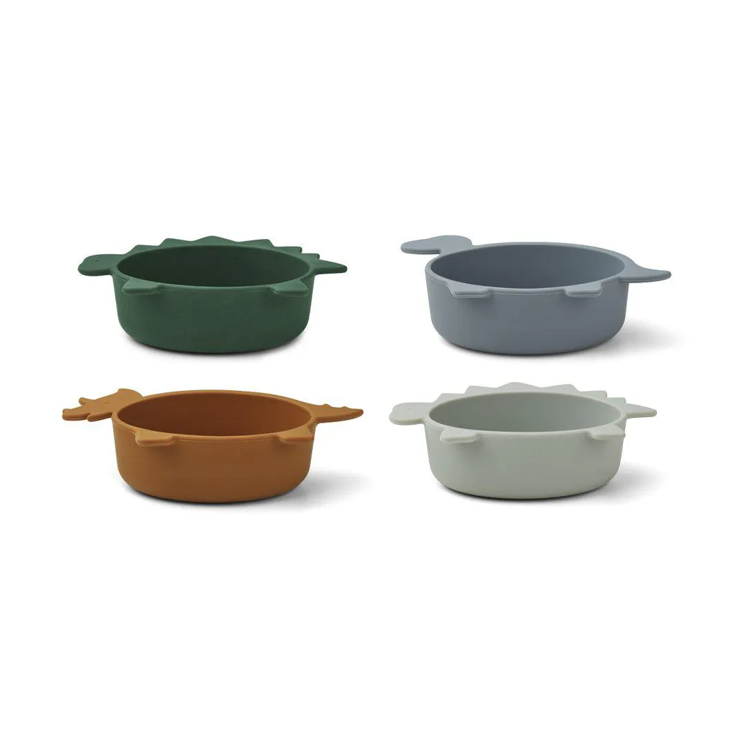 Liewood Iggy Silicone Bowls - Dino Blue Multi Mix - 4 Pack