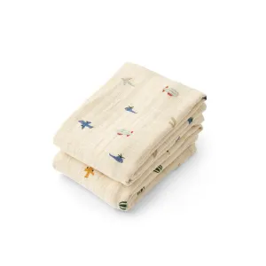 Liewood Lewis Muslin Cloth 2-Pack - Aviator / Ecru