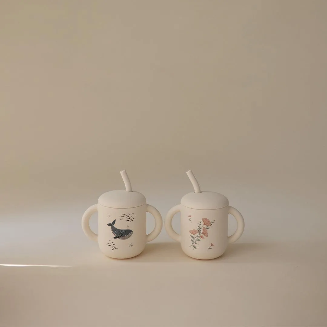 Mushie Training Cup   Straw - Whales
