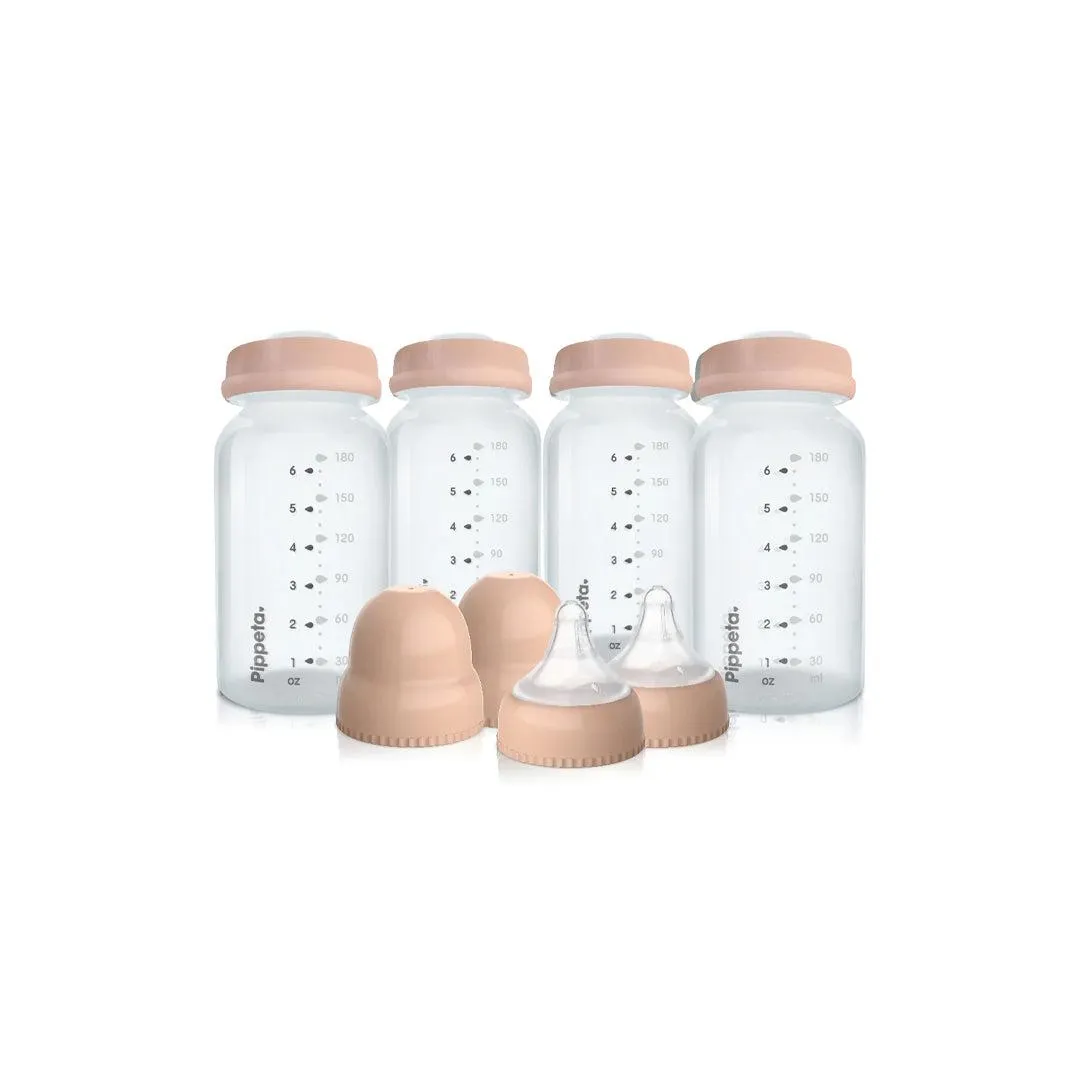 Pippeta Milk Storage Bottles - Teats   Lids - 4 Pack - Ash Rose