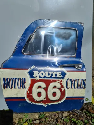 ROUTE 66 MOTORCYCLES METAL CAR DOOR WALL ART