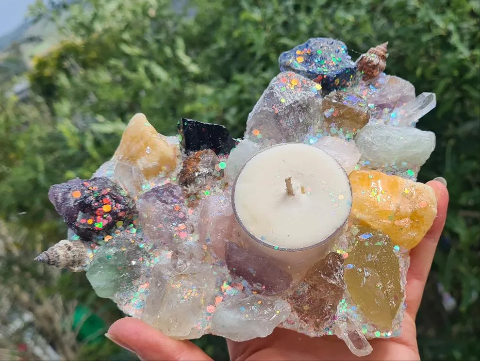 Sale🔥CRYSTAL HEART CANDLE HOLDER-(med)made by me