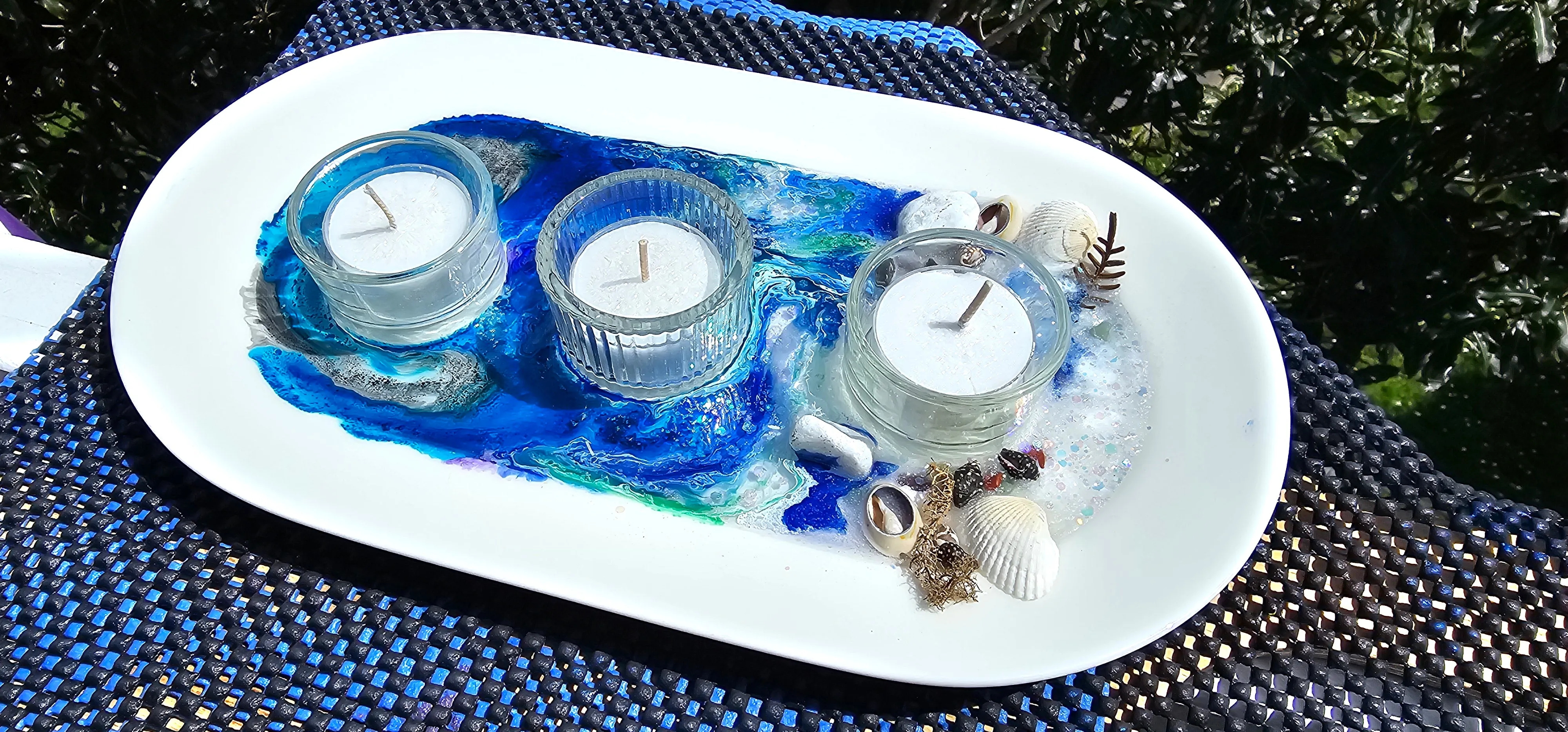 Sale🔥HANDMADE BEACHY SCENE CANDLE HOLDER PLATTER