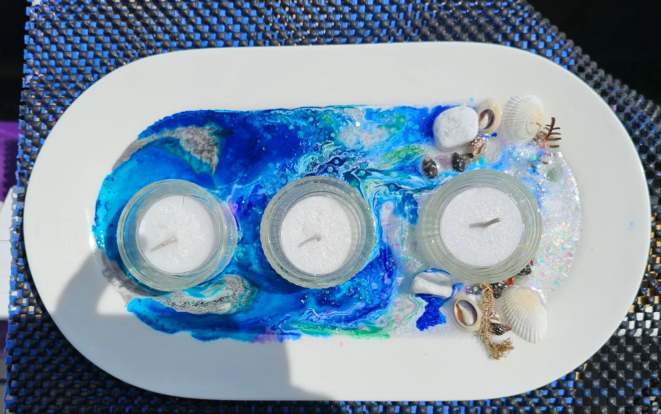Sale🔥HANDMADE BEACHY SCENE CANDLE HOLDER PLATTER
