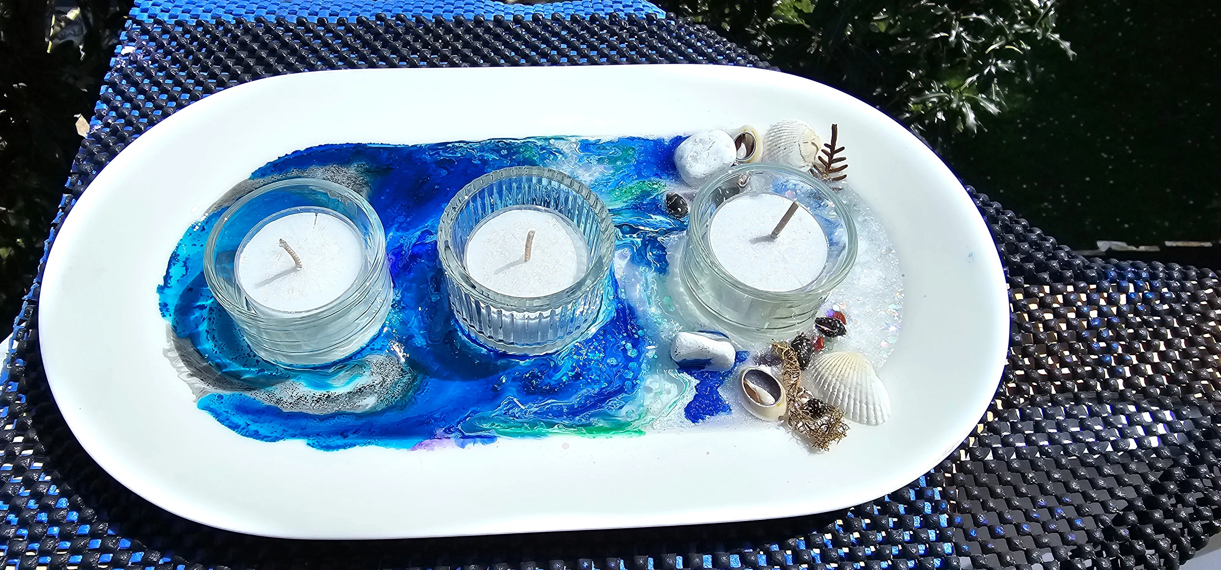 Sale🔥HANDMADE BEACHY SCENE CANDLE HOLDER PLATTER