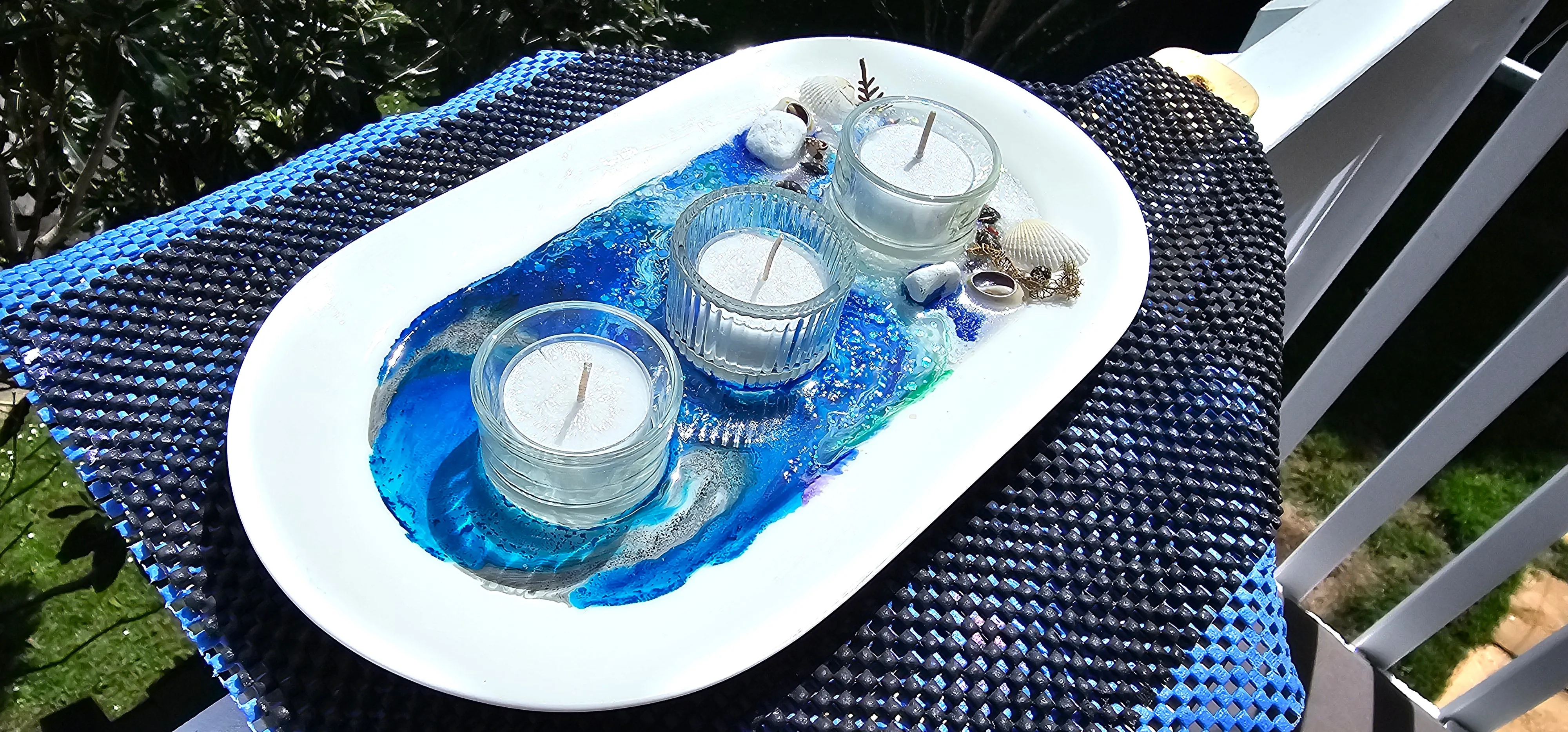 Sale🔥HANDMADE BEACHY SCENE CANDLE HOLDER PLATTER