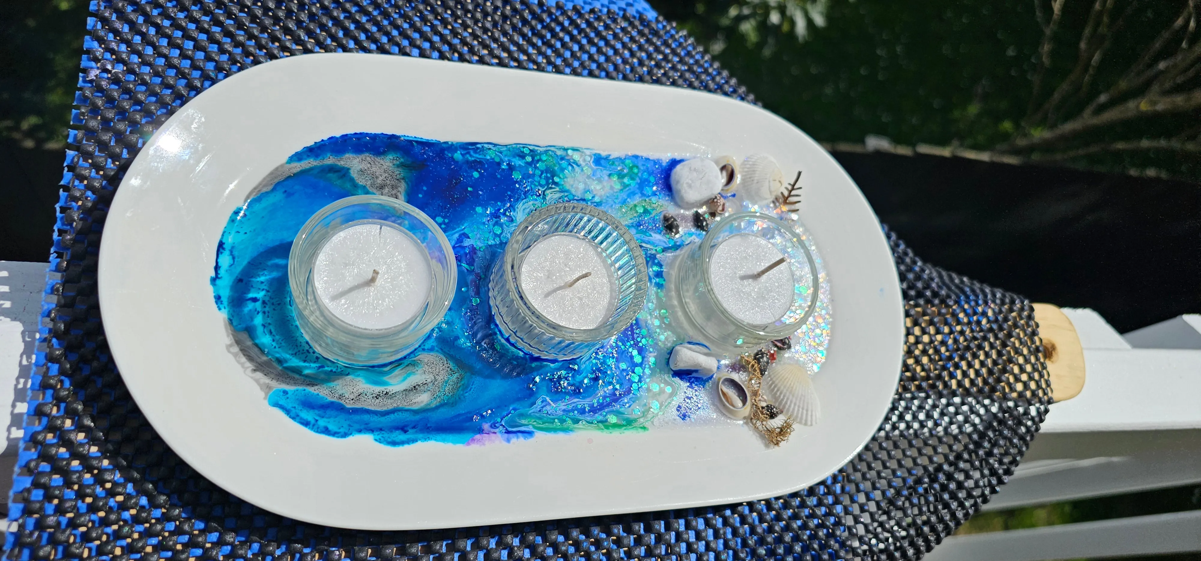 Sale🔥HANDMADE BEACHY SCENE CANDLE HOLDER PLATTER