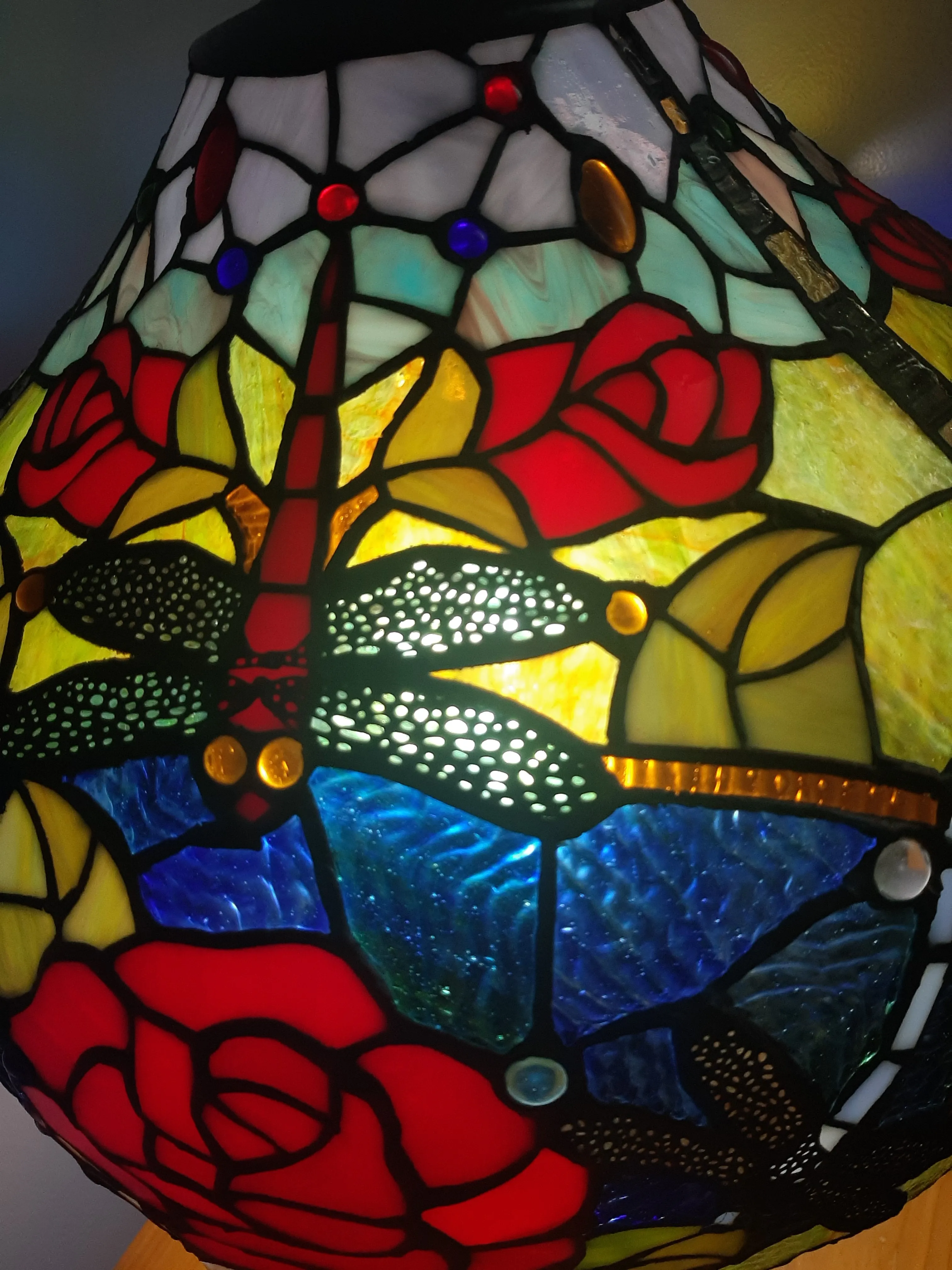 Sale💥RED ROSES & DRAGONLY BLUE/GREEN/ PURPLE STAINED GLASS LAMP