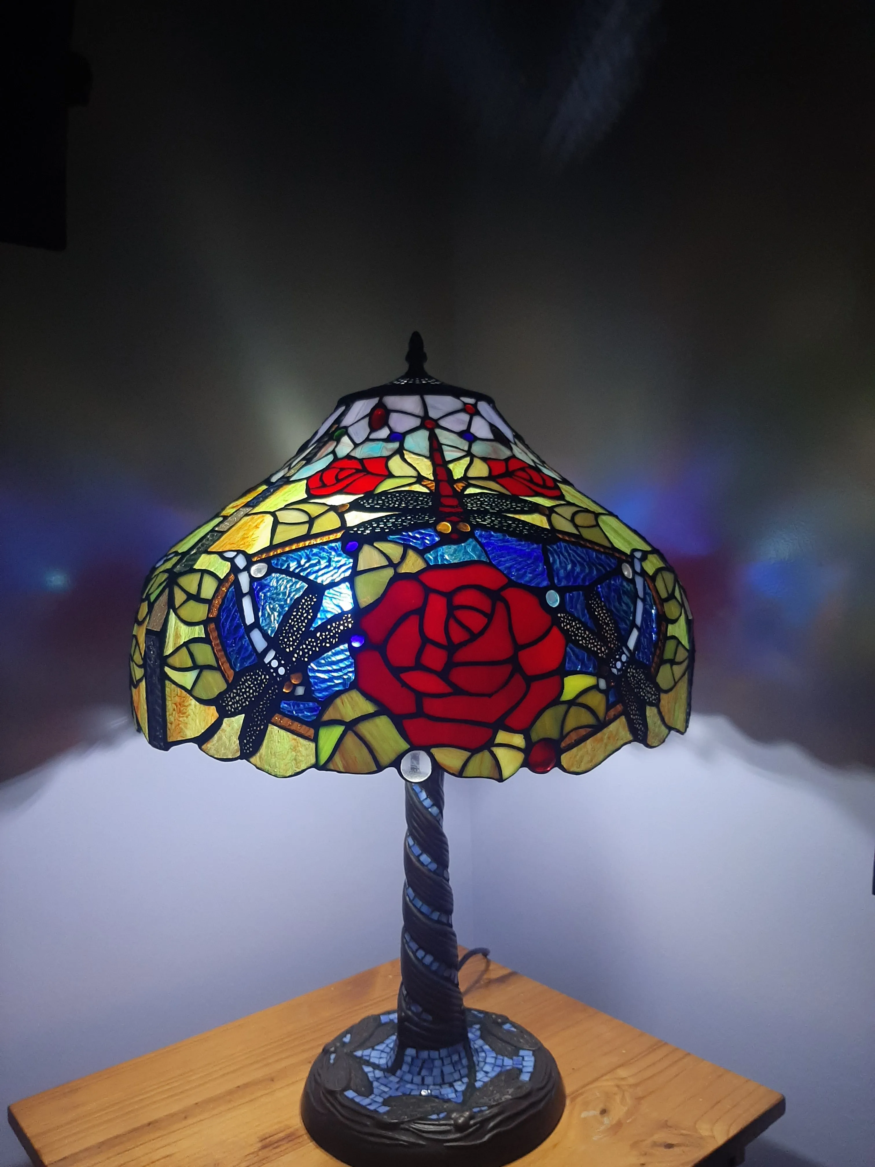Sale💥RED ROSES & DRAGONLY BLUE/GREEN/ PURPLE STAINED GLASS LAMP