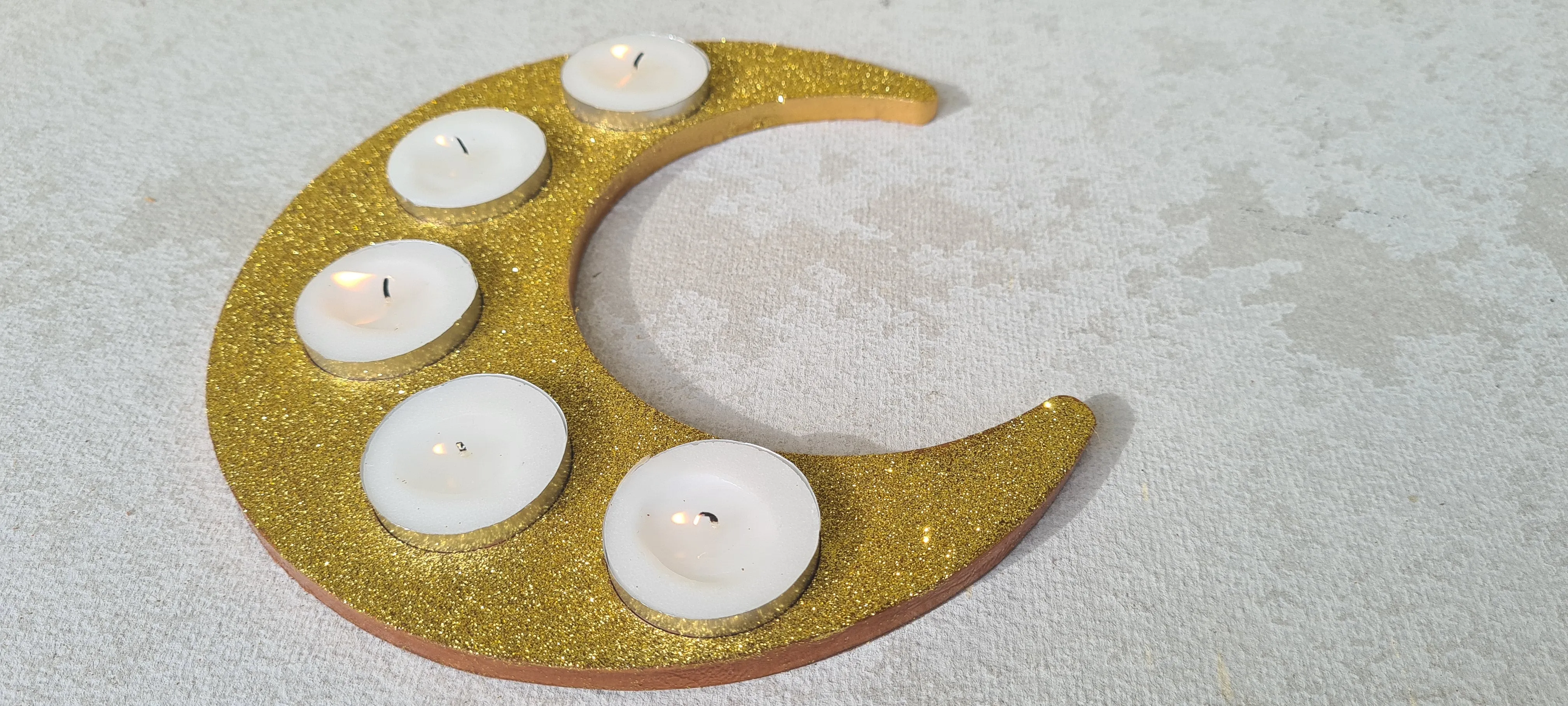 SHIMMERING GOLD HANDMADE CRESCENT MOON T LIGHT HOLDER MADE BY ME