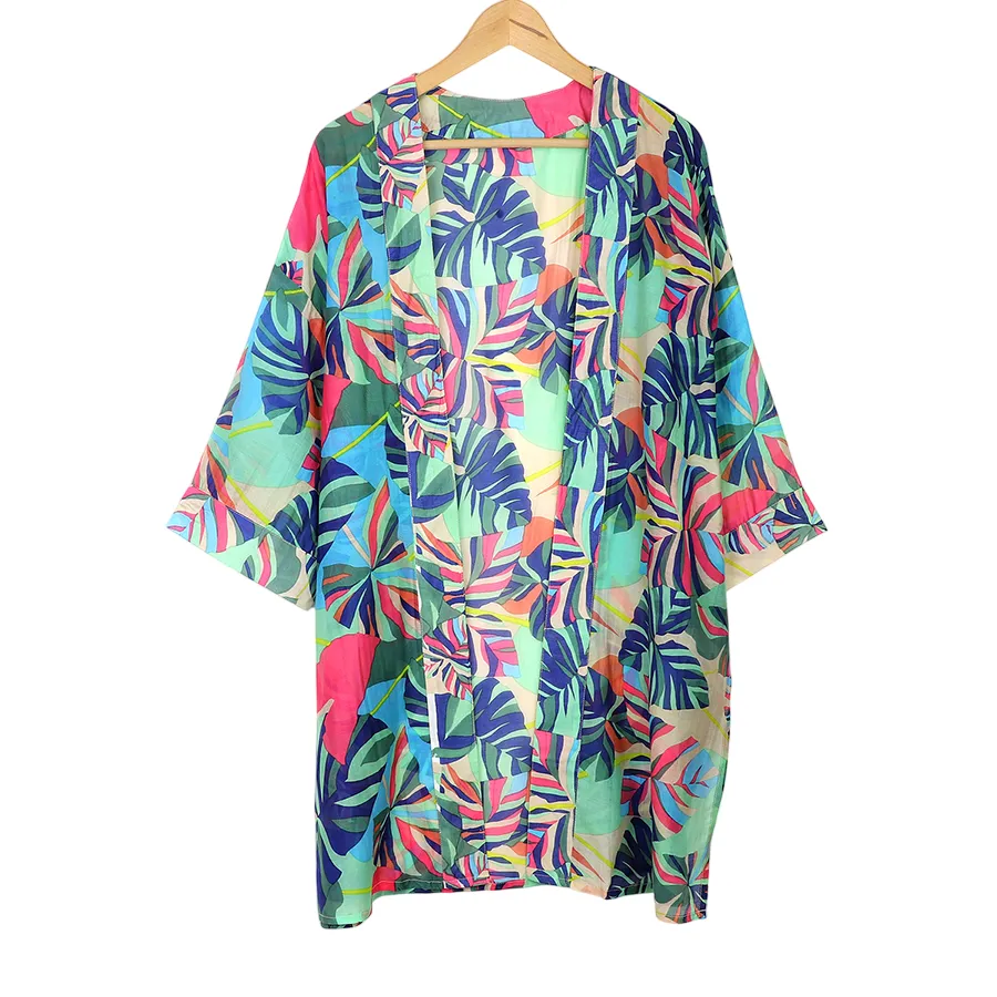 Tropical Leaf Print Kimono | Multicolour